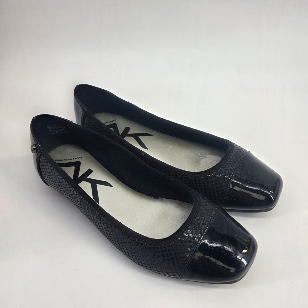 Anne Klein Sport Womens Akwisher Black Patent Cap Toe Ballet Flats Size 6.5 M
